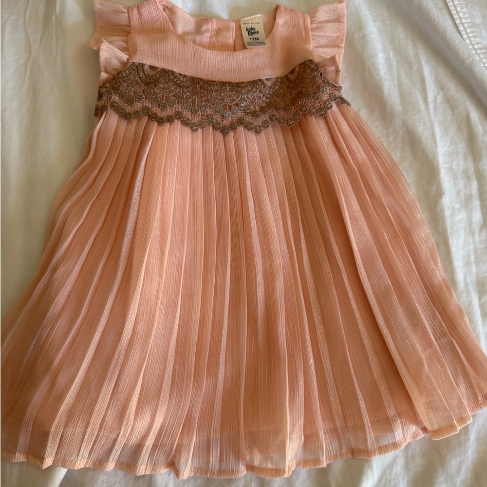 OshKosh B'gosh Peach Pink Pleated Formal Dress with Lace Trim